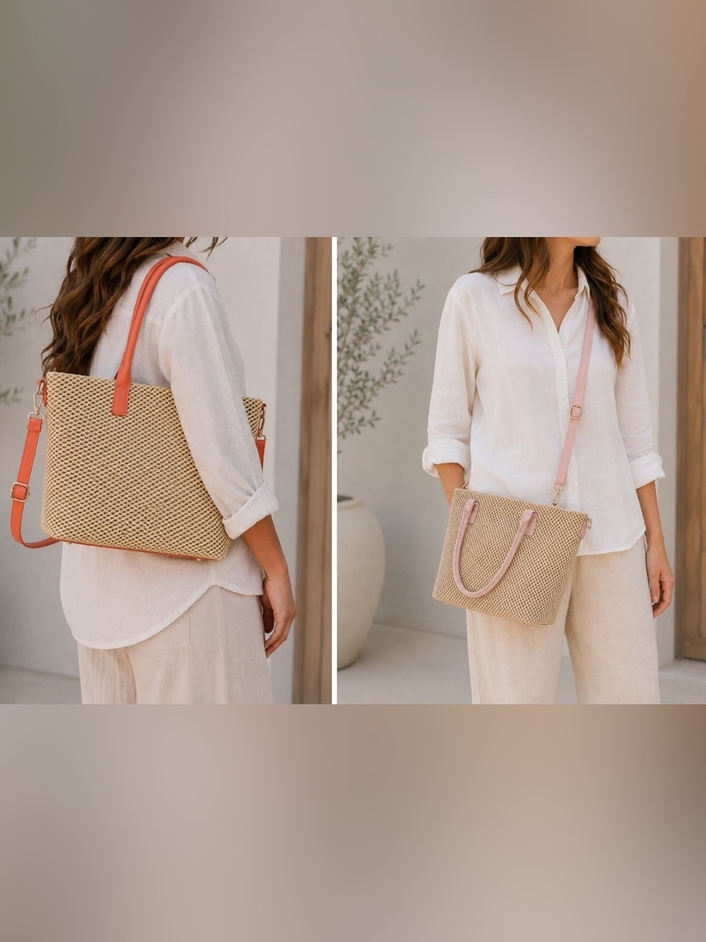 Brock & Co Isla Raffia Woven Straw Tote with Blush Pink Trim